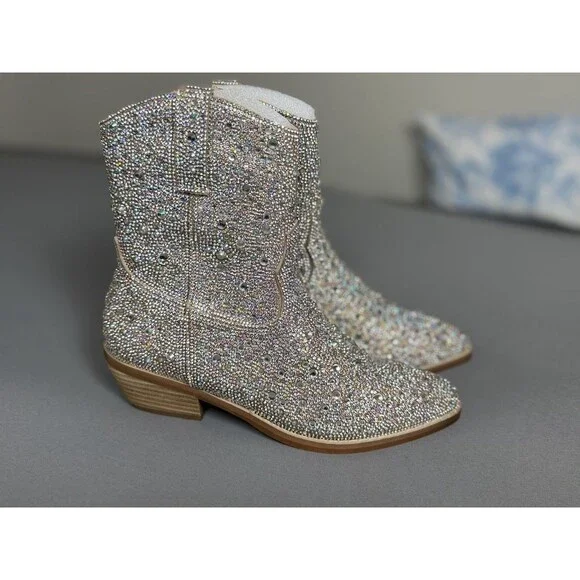 Madden Girl Rhinestone Western Ankle Boots – Size 6 – Sparkly Cowgirl Booties - Picture 7 of 16